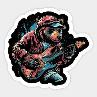 Bear playing electric guitar Sticker